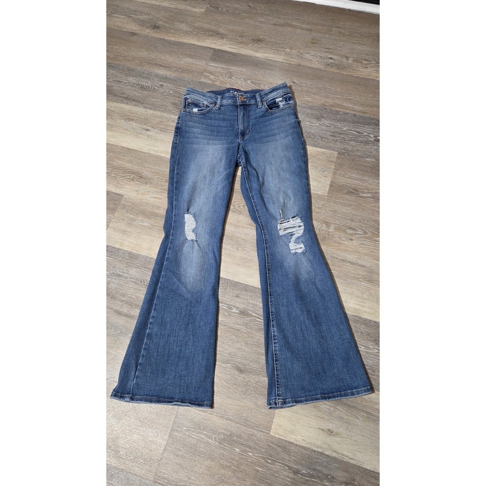 Edgely High Rise Flare Jeans Womens 12 Blue Excellent Distressed Denim Boho